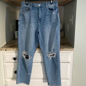 Mom jeans with distressing